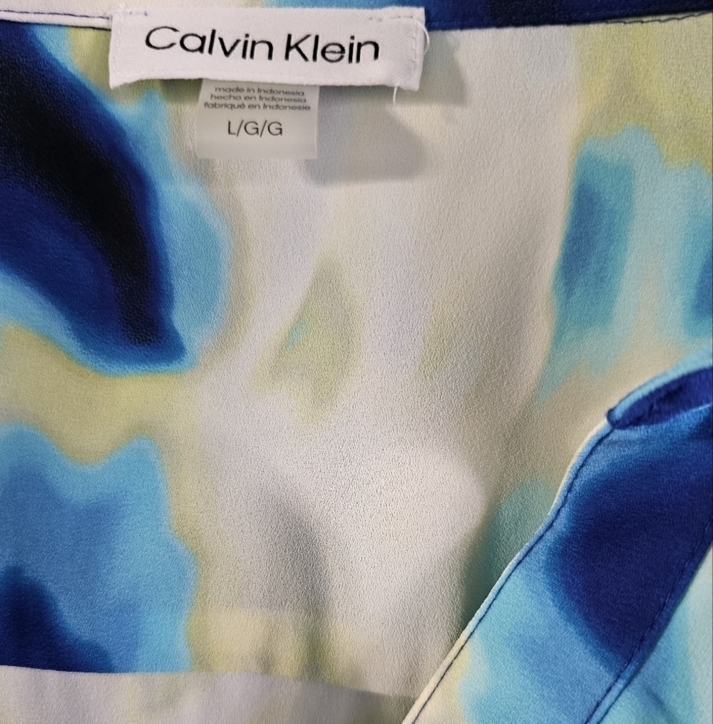 NWT Calvin Klein Multicolored  Ruffles Capped Sleeve Button Down Top Large - Picture 4 of 15